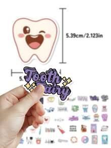 50pcs Cartoon Dental Stickers: Unique And Beautiful Designs-Perfect For Skateboards, Guitars, Planners, Tablets, Parties, Suitcases, Desktops, Envelopes, And Gift Decorations-Arts And Crafts Stickers - Multicolor - View 4