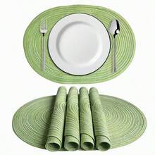 Bộ 2/4/6 tấm lót bàn hình bầu dục dệt, kích thước 12x18 inch, tấm lót bàn ăn hình bầu dục, khăn ăn màu đỏ, khăn ăn màu trắng, tấm lót bàn dệt tự nhiên chịu nhiệt, thích hợp cho các buổi họp mặt gia đình, đám cưới, tiệc tùng (màu kaki) - Màu Khaki - Xem 6