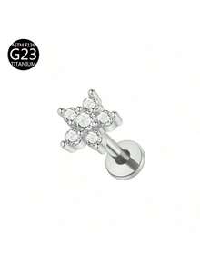 1 chiếc khuyên tai dạng đinh tán hình hoa bằng titan G23, đính đá CZ, ren trong, kiểu dáng phẳng, thích hợp để đeo hàng ngày. - hoa - Xem 9