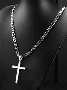 1pc Stainless Steel NK Cross Pendant Necklace, Unisex Vintage Punk Chic Fashion Necklace For T-Shirt, Sweater, Casual, Party, Holiday, Street Wear - Silver - View 3