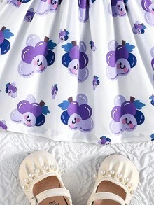 Baby Girls' Summer Cap Sleeve Ribbed Patchwork Cute Bow Floral Print Sweet Dress - Purple - View 7
