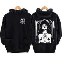 Nuevas  de moda de la temporada: Sudadera con capucha de forro polar con estampado de monja de hip-hop de The Bad Nun Satan Street, estilo Harajuku, informal, de manga larga, para otoño e invierno, para hombres antisociales. - negro -1 - Ver 3