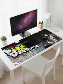 XXXL Extra Large Smooth Full-Coverage Gaming Mouse Pad, Washable Waterproof Non-Slip, 39.37"X19.69", Rubber Base & Cloth Surface, Vintage Armored Warrior Graffiti Pattern, Large Desk Mat For Keyboard & Computer, Compatible With Wired & Wireless Mouse, Office & Home Use, Gift, Mother's Day Holiday Present - View 3