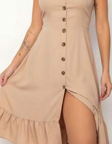 Swisz Women's Long Loose Viscose Polka Dot Dress With Straps - 米色 - 查看 3