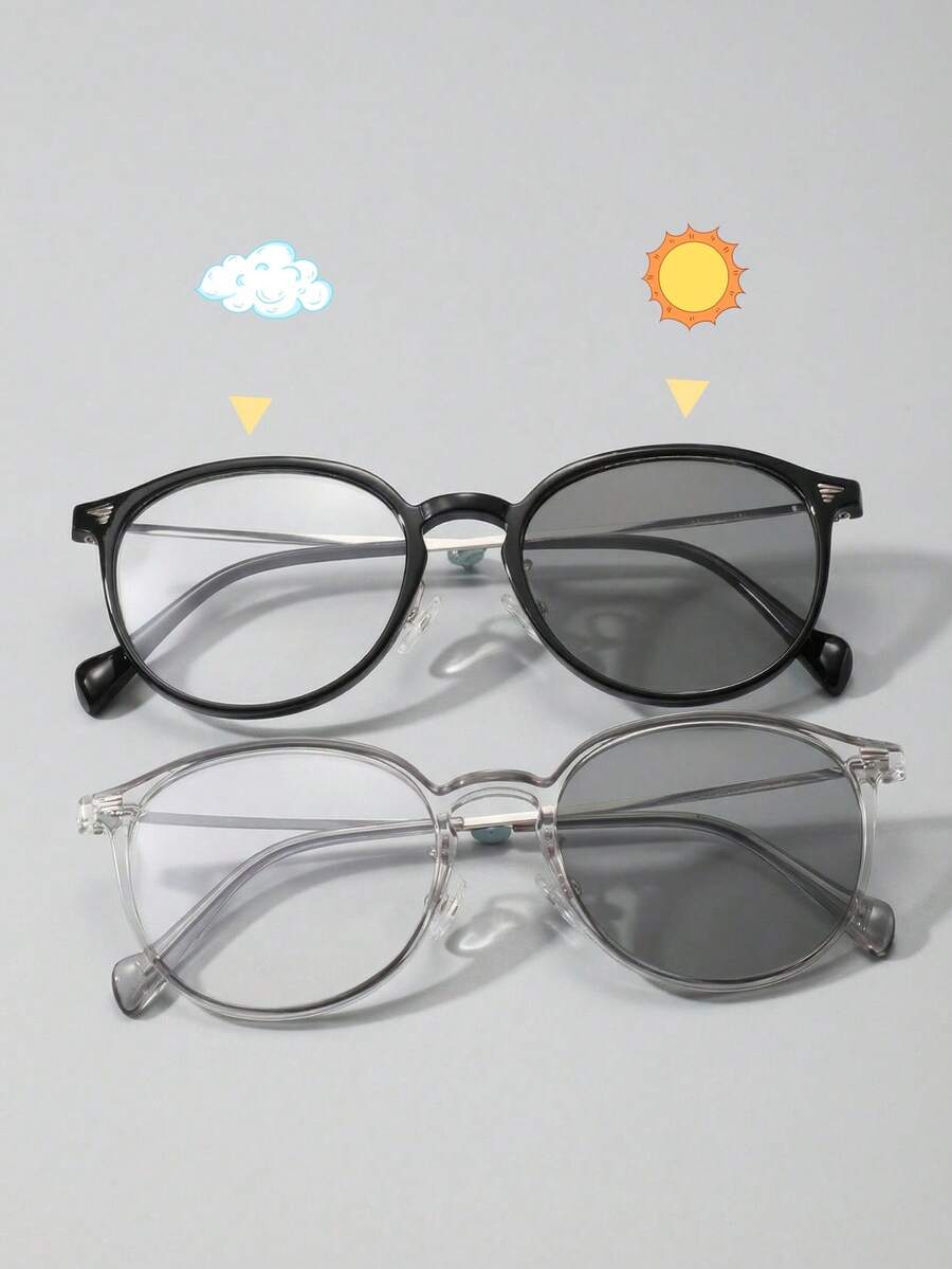 Dois pares de óculos modernos, minimalistas, atemporais e populares, elegantes e estilosos, com lentes que mudam de cor, ideais para atividades de lazer ao ar livre, como acampamentos de verão, golfe, montanhismo, etc., e também excelentes acessórios para férias de verão na praia e viagens ao ar livre. - 2 peças combinação preto e cinza - Ver 1