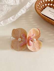 1pc Orchid & Pearl Hair Clip, Elegant Floral Hair Accessory Suitable For Vacation, Party, Wedding, Bridal, Photo Shoot, Large Size Non-Damaging Alligator Hair Clip - Multicolor - View 5