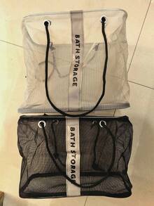 1件裝可攜式沐浴收納籃－黑色浴室盥洗用品袋，防水網格手提袋，旅行盥洗用品收納籃袋，可折疊健身房沐浴袋，化妝包，露營必需品，適用於居家、戶外日常、萬聖節 - 網眼 - 查看 11