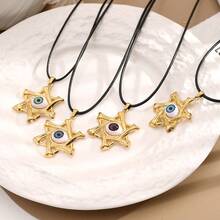 1/4pcs Hexagram Devil's Eye Pendant, Versatile Necklace Charm For Men & Women, Daily Wear - Yellow Gold - View 3