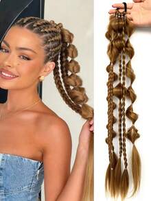 24 Inch Ponytail Wig Female Bubble Braid Mixed Color Twist Braids Hair Extensions Ponytail Lantern Braid For Women - Multicolor - View 11