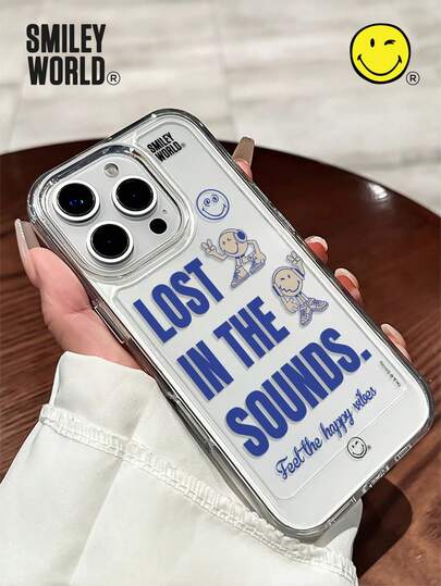 Smiley World Ốp lưng điện thoại SmileyWorld® 1 chiếc, chất liệu TPU trong suốt, chống sốc, họa tiết mặt cười và chữ màu xanh dương, in UV, tương thích với XS/XS Max/XR/11/12/13/14/15/16/17 Pro Max, thích hợp cho kỳ nghỉ, đi lại, thiết kế chống rơi chất lượng cao.
