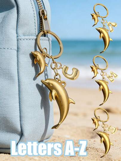 1 chiếc móc khóa hình cá heo chữ bong bóng vàng sang trọng, móc khóa phong cách hàng hải tinh tế, mặt dây chuyền xe hơi cổ điển, thích hợp cho du lịch, cắm trại, hẹn hò, tựu trường, ký túc xá, quà tặng chị em gái, quà tặng cặp đôi, Ngày Valentine, kỷ niệm, Ngày của Mẹ, sinh nhật