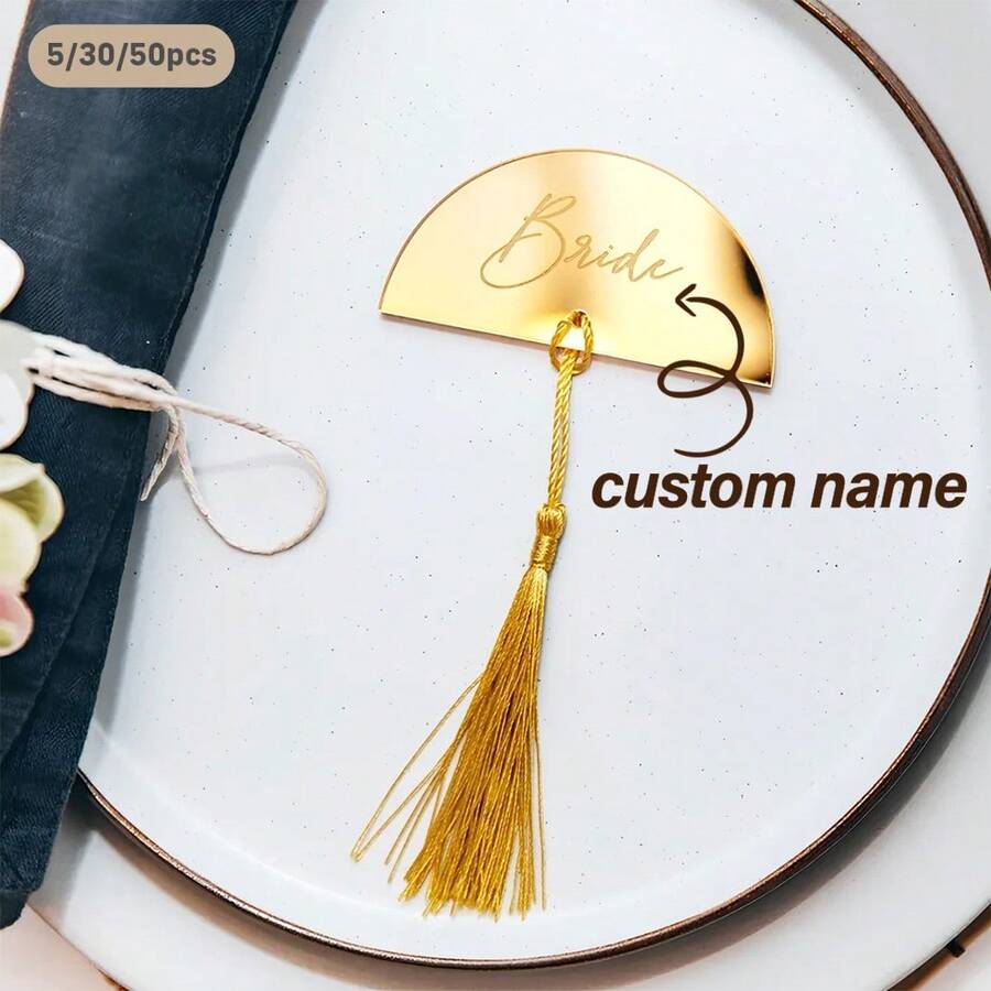 5/30/50pcs Customized Wedding Tassel Semi-Circle Place Cards, Personalized Name Cards, Suitable For Wedding, Party Table Decor - Multicolor 4 - View 1