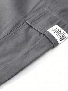 Men's Casual Everyday Cargo Pants, Fashionable Drawstring Solid Color Sports Workwear Trousers, Spring/Autumn - Grey - View 2