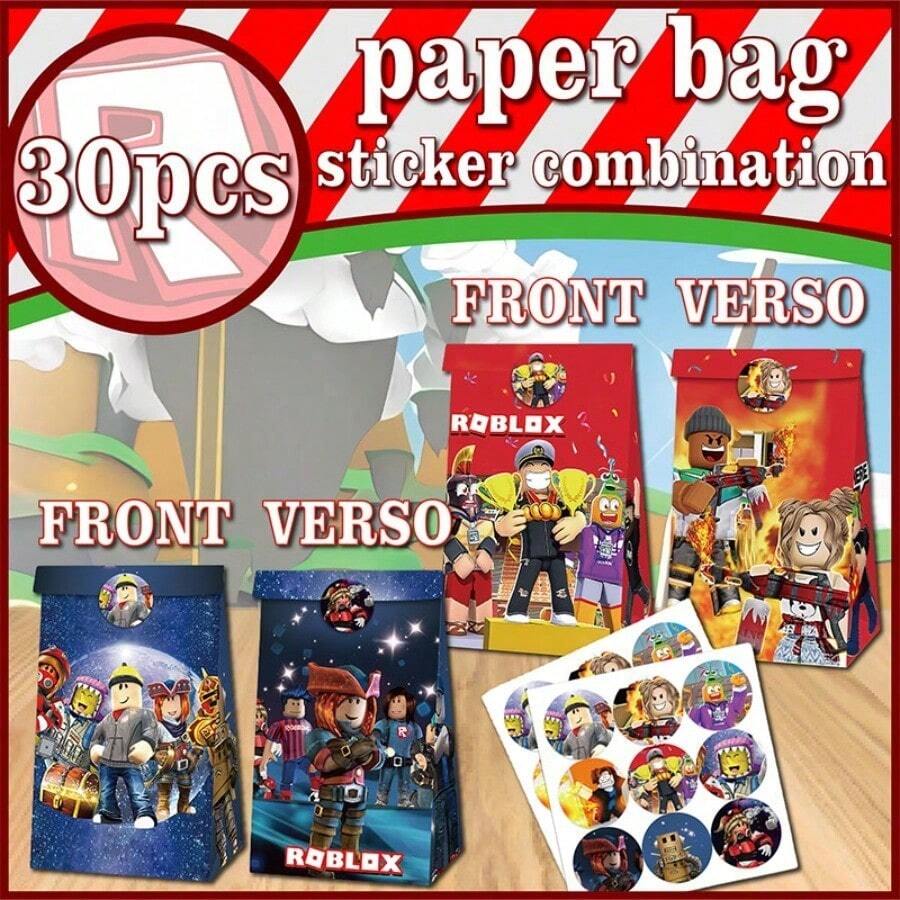 Roblox 12 túi giấy đựng quà/18 sticker, đồ dùng trang trí tiệc, hộp quà, túi chủ đề trò chơi cho tiệc sinh nhật. - Bộ sticker dán túi giấy ROBLO Boy (2 cái/bộ) - Xem 1