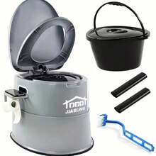 JIASLING Portable Toilet Set | Indoor Outdoor Commode W/Detachable Inner Bucket & Removable Paper Holder, Lightweight & Compact For Camping, Boat, Van, Emergency Use (Grey) - 灰色 - 查看 1