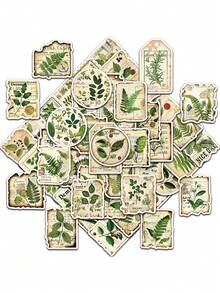 50pcs/Set Retro Aesthetic Cartoon Green Plants Stickers, Decorative Decals For Journal Stationery Luggage Laptop Phone Notebook Sticker - 1 Set - View 2