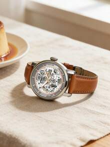 Fossil 男女通用 ME3109 自动机械皮革腕表，不锈钢表壳，玫瑰金镂空 - 玫瑰金 - 查看 3