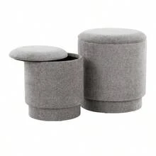Upholstered Contemporary Ottoman Set In Grey Fabric - Gray + Fabric1 - View 4