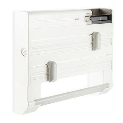 Wall Mounted 3 IN 1 Kitchen Roll Dispenser & Holder, 38x30.5x6.5cm Slim Design With Built-In Cutters For Foil & Film, Space-Saving Kitchen Organizer For Aluminum Foil, Plastic Wrap, Wax Paper & Paper Towels