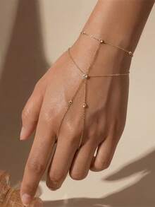 EleRunis 1 chiếc vòng tay/nhẫn đeo tay mỏng manh bằng bạc 925 cho nữ, đính đá Cubic Zirconia, trang sức cơ thể đeo hàng ngày, thích hợp cho đám cưới, tiệc tùng, lễ đính hôn, kỷ niệm, ngày Valentine. - Vàng - Xem 2