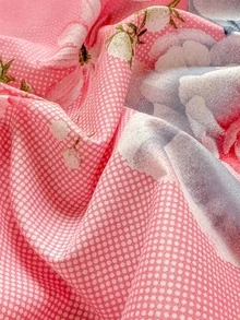 3件套（1件床裙，2件枕套）粉色中式牡丹印花大花荷叶边床裙，全覆盖防尘床罩，裙边床裙三件套，褶皱床裙配2个枕套床上用品套装 - 花房迷香粉 - 查看 12