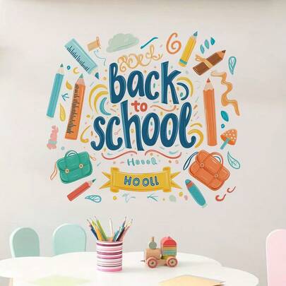 Hình dán tường chủ đề tựu trường, trang trí lớp học và phòng học, hình dán tự dính có thể tháo rời.