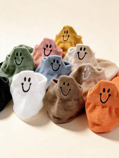 1/10 Đôi tất cổ ngắn màu trơn - Phong cách thường ngày, thoáng khí, thoải mái, thời trang - Thích hợp cho mặc hàng ngày và thể thao, mọi mùa.