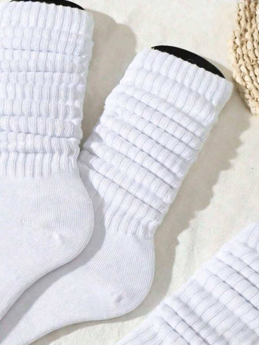 6 pares de calcetines altos casuales para mujer, suaves y cómodos, aptos para todas las estaciones - Blanco - Ver 1
