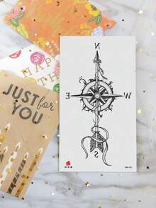 1 feuille de tatouage temporaire à la mode, style neutre, croquis, motif de texte de boussole et d'nœud et de flèche. Tatouage temporaire imperméable durant 2 à 5 jours, peut couvrir les cicatrices. Convient pour les bras, poignets, épaules, jambes, taille, cou, mains, poitrine, cuisses, doigts et autres parties. Convient pour les tatouages de couple, style croquis - noir - Voir 5