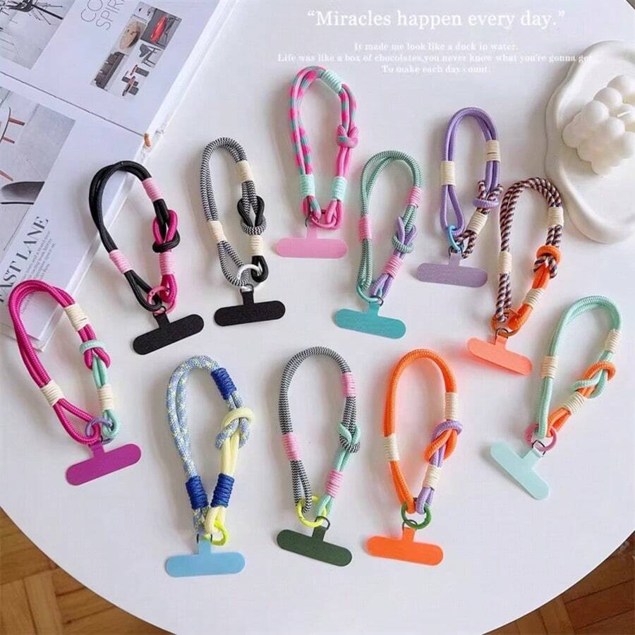 1pc Multicolor Buckle Short Thick Phone Lanyard, Sturdy Wrist Strap For Outdoor, Camera, Water Bottle, Key Chain, Unisex High-End Wide Version Hanging Cord With Clip - Multicolor - View 1