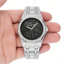1 件男士石英表，12 面磨砂表壳，不锈钢表带，个性化涂鸦数字图案，嘻哈小众设计，防水夜光时尚商务腕表 - 均碼 - 查看 7