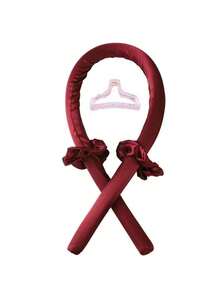 4pcs No-Heat Hair Styling Tools Set, Satin Curling Headband, Soft Silk Hair Curlers With Scrunchies & Clips, Ideal Gift For Mother's Day, Birthday, Music Festival, Perfect Hair Styling Accessories For All Seasons, Spring/Summer,Holiday,Travel Hair Tool Kit - Burgundy - View 3