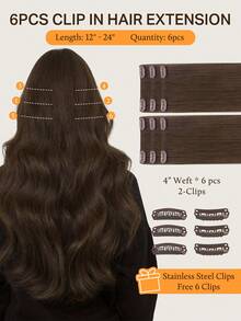 Bộ 6 miếng nối tóc DOORES (kèm 12 kẹp) bằng tóc thật, dài 12-24 inch, không đường nối, tóc Remy chất lượng cao, kiểu tóc kẹp đôi, thích hợp sử dụng hàng ngày cho nữ, giúp tăng độ dày và chiều dài, cho vẻ ngoài tự nhiên. - S4A - Xem 3