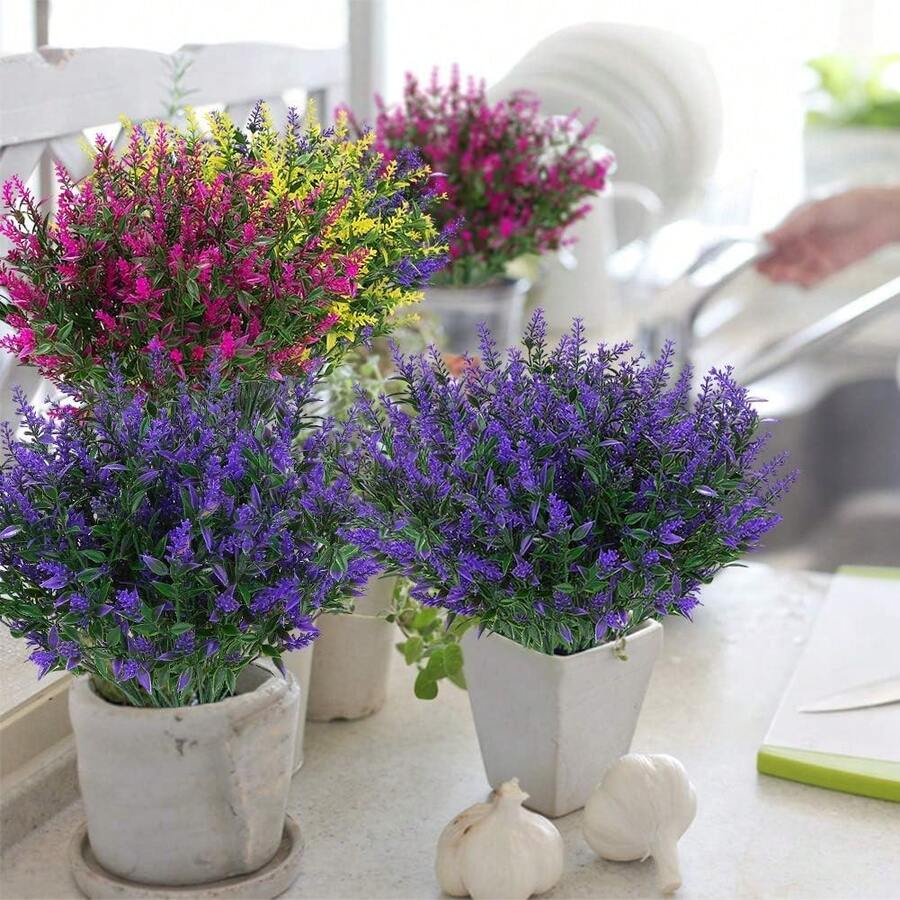 1/5/12 pièces Fleurs artificielles, cadeau pour la Saint-Valentin et le Nouvel An, plantes en plastique résistantes aux UV et ne se fanant pas pour la décoration extérieure du jardin, du porche, du rebord de fenêtre, de la décoration intérieure de la maison (blanc) - Prune - Voir 1