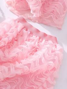 Toddler Girls' Elegant Princess Style Ruffled Mesh Vest Top And Matching Solid Color Mesh Skirt 2-Piece Set, Summer - Pink - View 6