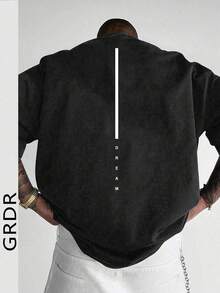GRDR 男士夏季休闲字母“DREAM”印花圆领短袖T恤，舒适时尚 - 黑色 - 查看 2