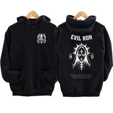 Nuevas  de moda de la temporada: Sudadera con capucha de forro polar con estampado de monja de hip-hop de The Bad Nun Satan Street, estilo Harajuku, informal, de manga larga, para otoño e invierno, para hombres antisociales. - negro -1 - Ver 5
