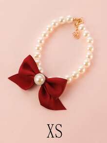 1pc Pet Cat Pearl Necklace, Cute Pearl Bow Tie Collar, Suitable For Small/Medium Dogs & Cats, Pet Christmas Decorative Necklace - Multicolor - View 9
