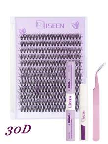 1200pcs/Set, 240pcs/Set, 120pcs/Set Faux Mink Cluster Eyelash Extension Kit, 30-40-50-80D Curl, Cartoon Style Cluster Eyelashes Set, Includes Adhesive, Remover, Tweezer, Soft & Crossover Daily Cluster Eyelashes, Convenient DIY Eyelash Makeup Tool - Purple - View 5