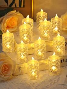 24/12/3pcs 8 * 4cm Home Decor Crystal Diamond Shaped LED Electronic Candle Lights,Wedding Party Table Decor Flameless Candle,Tea Candle Light - 黃光 - 查看 5