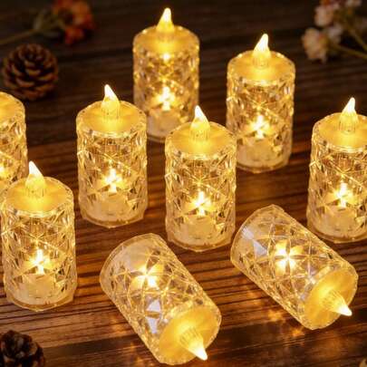 3/12/24pcs 8*4cm Crystal Diamond Shaped LED Electronic Candle Light,Battery Powered Flameless Candle Light, LED Decorative Tea Candle Light With Battery,Ideal For Wedding Decor, Dining Table Decor, Festival Decoration,Home Decor Candle Lights