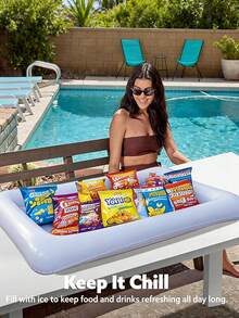 1 st uppblåsbar rektangulär isbricka, flytande dryckes- och frukthållare för picknick, poolparty, vattenparty - Rektangulär isbricka - 1 styck - Visa 1