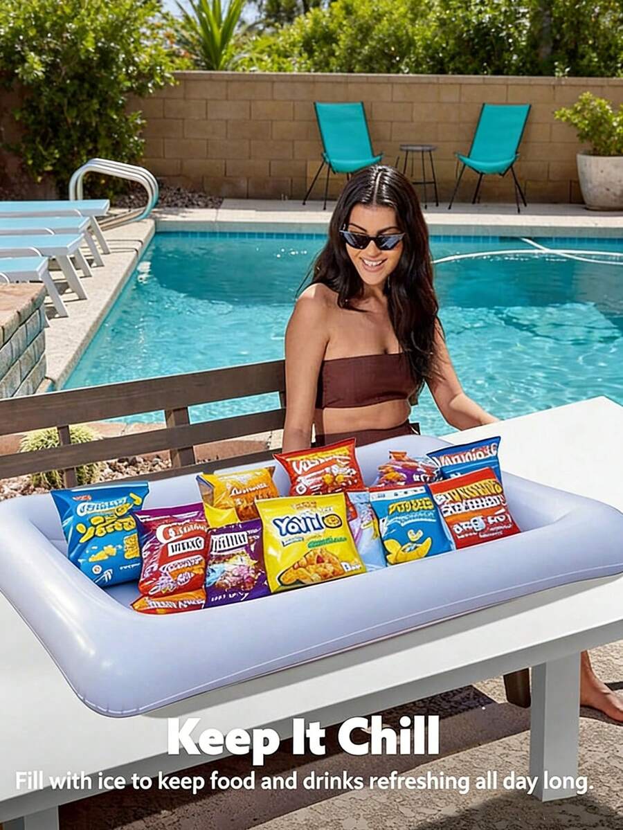 1 st uppblåsbar rektangulär isbricka, flytande dryckes- och frukthållare för picknick, poolparty, vattenparty - Rektangulär isbricka - 1 styck - Visa 1