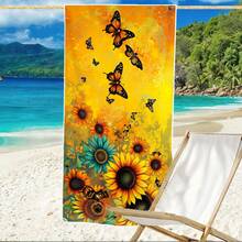 1pc Extra Large Beach Towel With Butterfly & Sunflower Pattern, Soft Quick-Dry Luxury Oversized Towel, Suitable For Pool, Travel, Camping, Yoga, Gym, Essential Summer Beach Accessory, Adult Gift For Friends - A - View 9