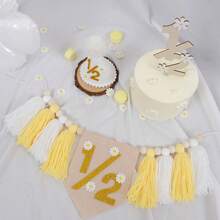 1/2/3 Peças Decorações de Festa de Aniversário com Tema de Margarida, Faixa de Cadeira Alta de Meio Aniversário, Bandeirinha de Meio Aniversário, Chapéu de Cone de 1/2 Ano, Decorações de Festa de Aniversário de 6 Meses, Decoração de Celebração de Feriado, Decorações de Aniversário com Borlas Brancas & Amarelas, Bandeirinha de Aniversário, Presente de Aniversário, Conjunto de Decoração de Aniversário Estilo Boêmio, Suprimentos para Festa - Vários estilos - Visão 5