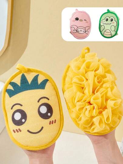 Toalla de baño para bebé de doble cara, accesorios de ducha de bebé con diseño de dibujos animados, diseño colgante grueso, esponja de baño suave y que no suelta pelusa