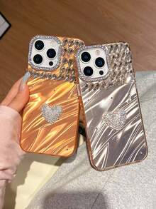 Funda de teléfono con semi-rhinestones y puntos de onda de agua, compatible con Apple 17PROMAX/16/15/14/13/12/11, cubierta protectora anti-caída - Multicolor - Ver 1