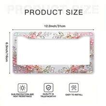 1 Elegant Crystal Cherry Blossom Metal License Plate Frame |   Suitable For North American And Most International Vehicles, Includes Mounting Screws, Secure Fit, Stylish And Easy To Install, UV-Resistant And Rust-Proof - 12x6inch,Car Must Haves,Car Picks,Gifts,Car Decor,Car Cover,Car Acessesories>Essentials - Style - View 3