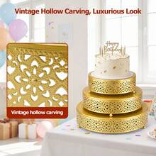 Cake Stand Set, 3/6pcs Round Metal Cake Stands, 12/10/8 Inch Round Cake Stands For Dessert Table, Intricate Round Metal Risers For Wedding, Event, Birthday Party, Anniversary |Decorative Display Tray For Pastries & Candies - Golden (3PCS) - View 9
