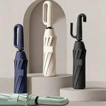 Travel Golf Folding Umbrella, 10 Ribs, Automatic Open/Close, Lightweight Portable Backpack, Outdoor Car Sunshade, Sun/Rain Protection, Anti-UV 99%, UPF 50 - Blanco - Ver 8